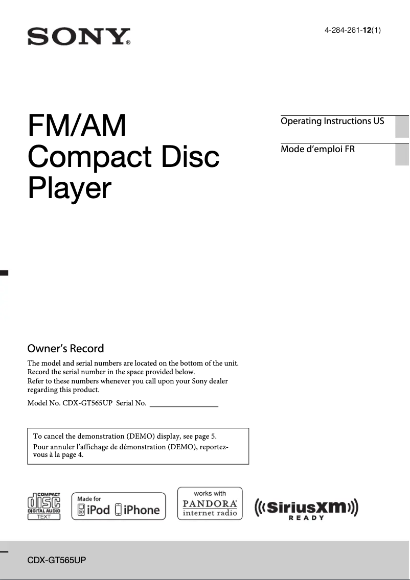 Image de la première page du manuel de l'appareil CDX-GT565UP
