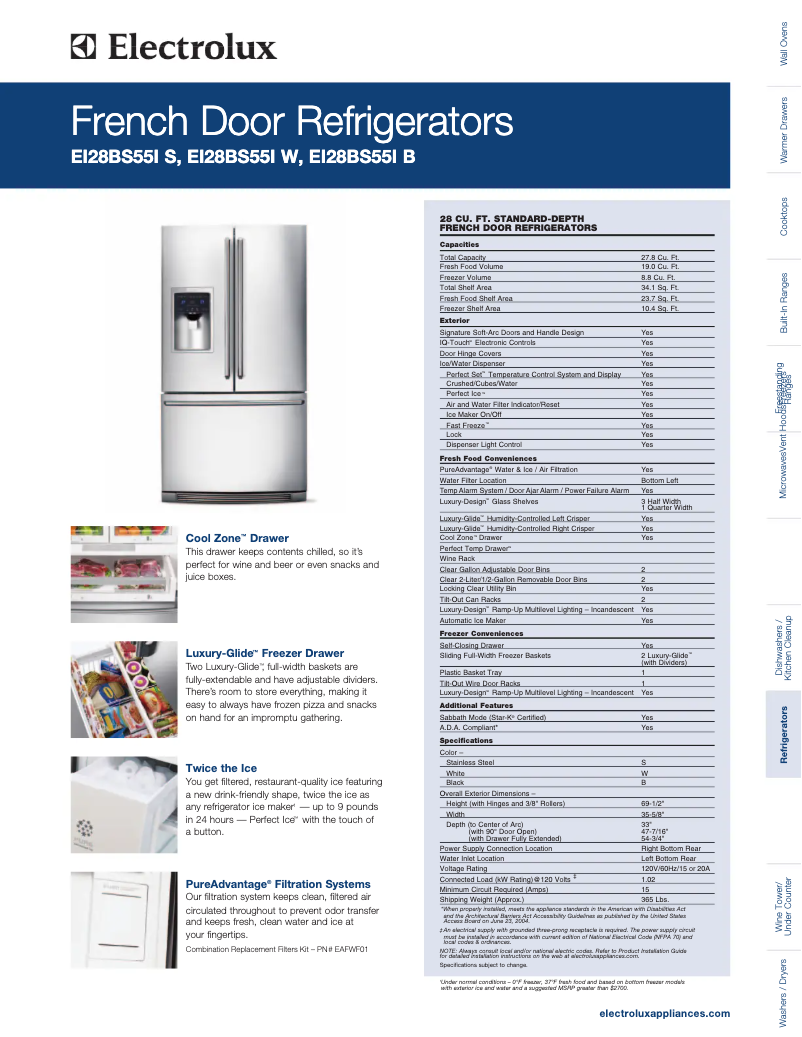 Page 1 de la notice Fiche technique Electrolux EI28BS55IS