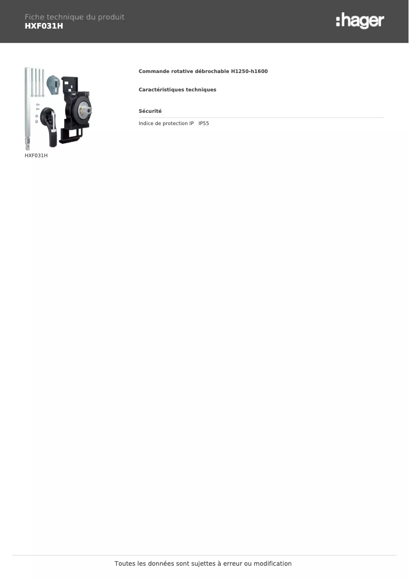 Página 1 del manual Ficha técnica Hager HXF031H