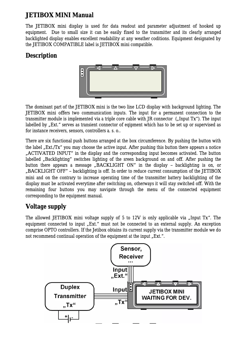 Page n°1 - Manuel utilisateur JETI BOX mini