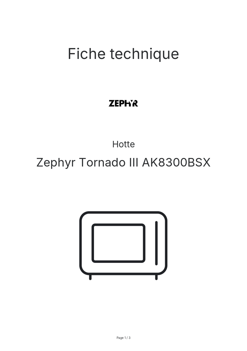 Page n°1 - Fiche technique Zephyr Tornado III AK8300BSX