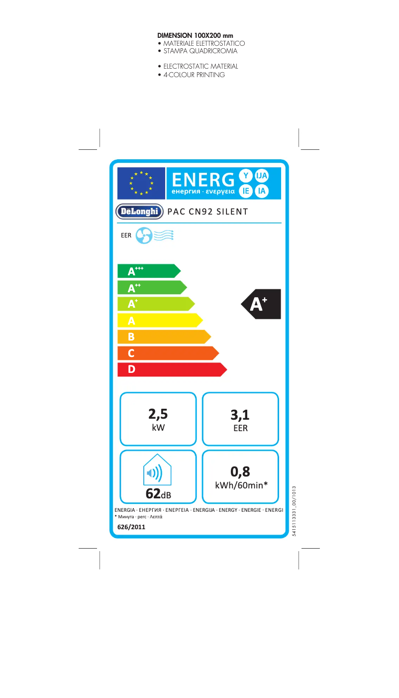 Page 1 de la notice Manuel utilisateur DeLonghi PAC CN92 Silent