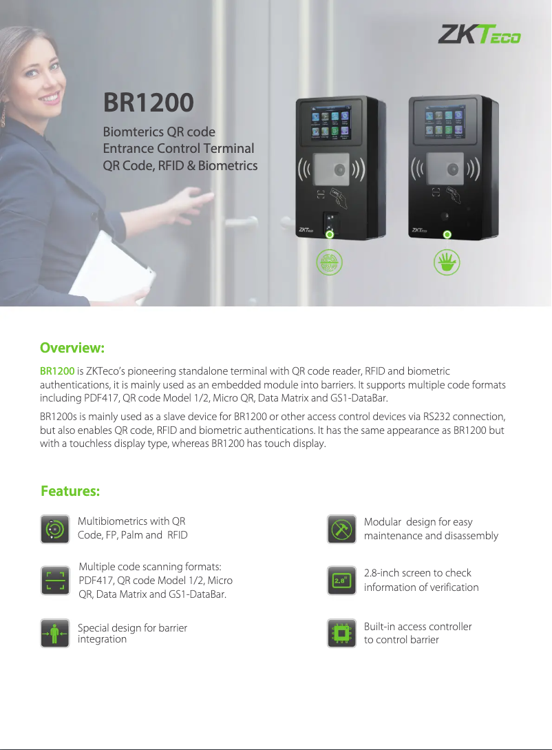 Page 1 de la notice Fiche technique ZKTeco BR1200