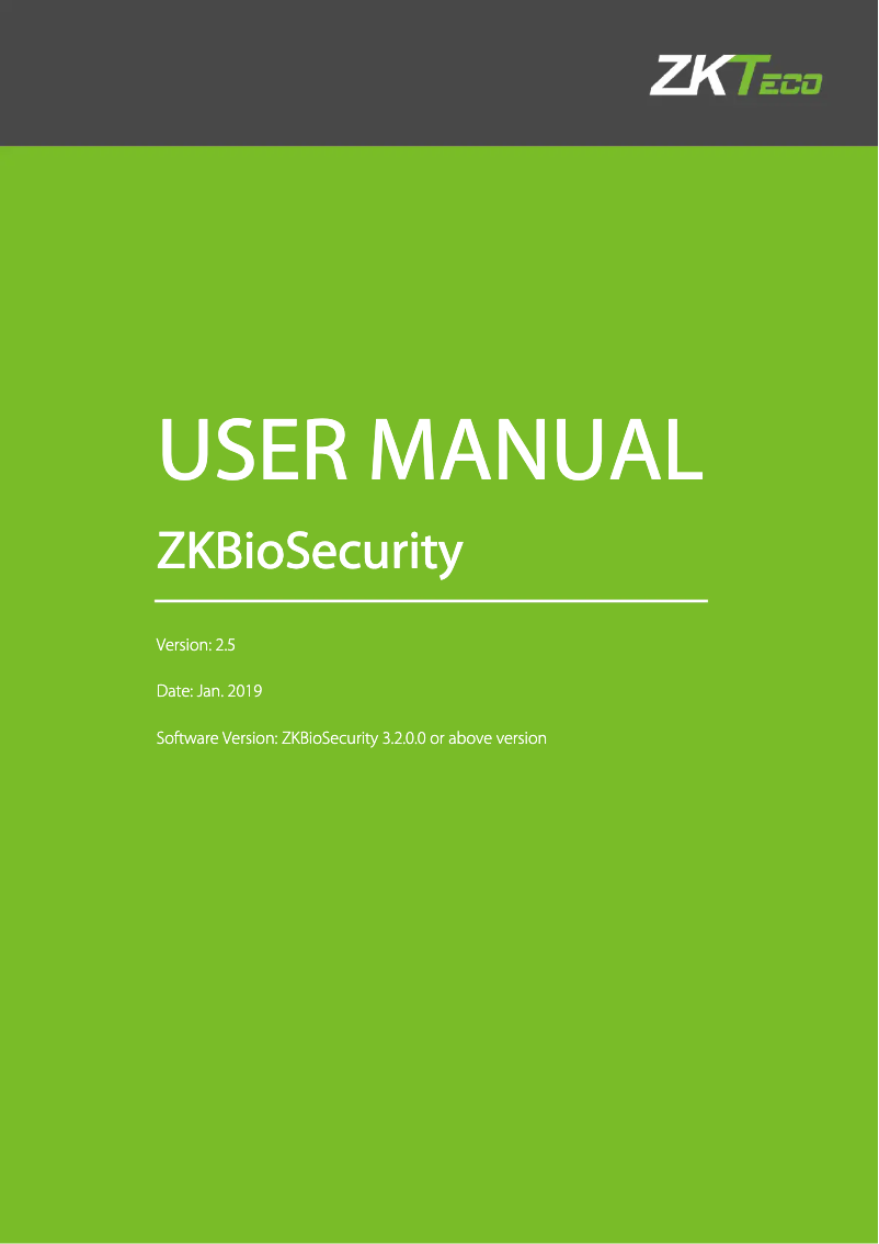 Page 1 de la notice Manuel utilisateur ZKTeco ZKBioSecurity-3200
