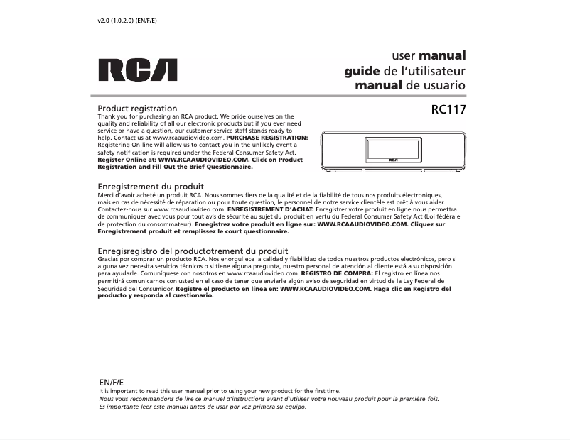 Imagen de la primera página del manual del dispositivo RC117