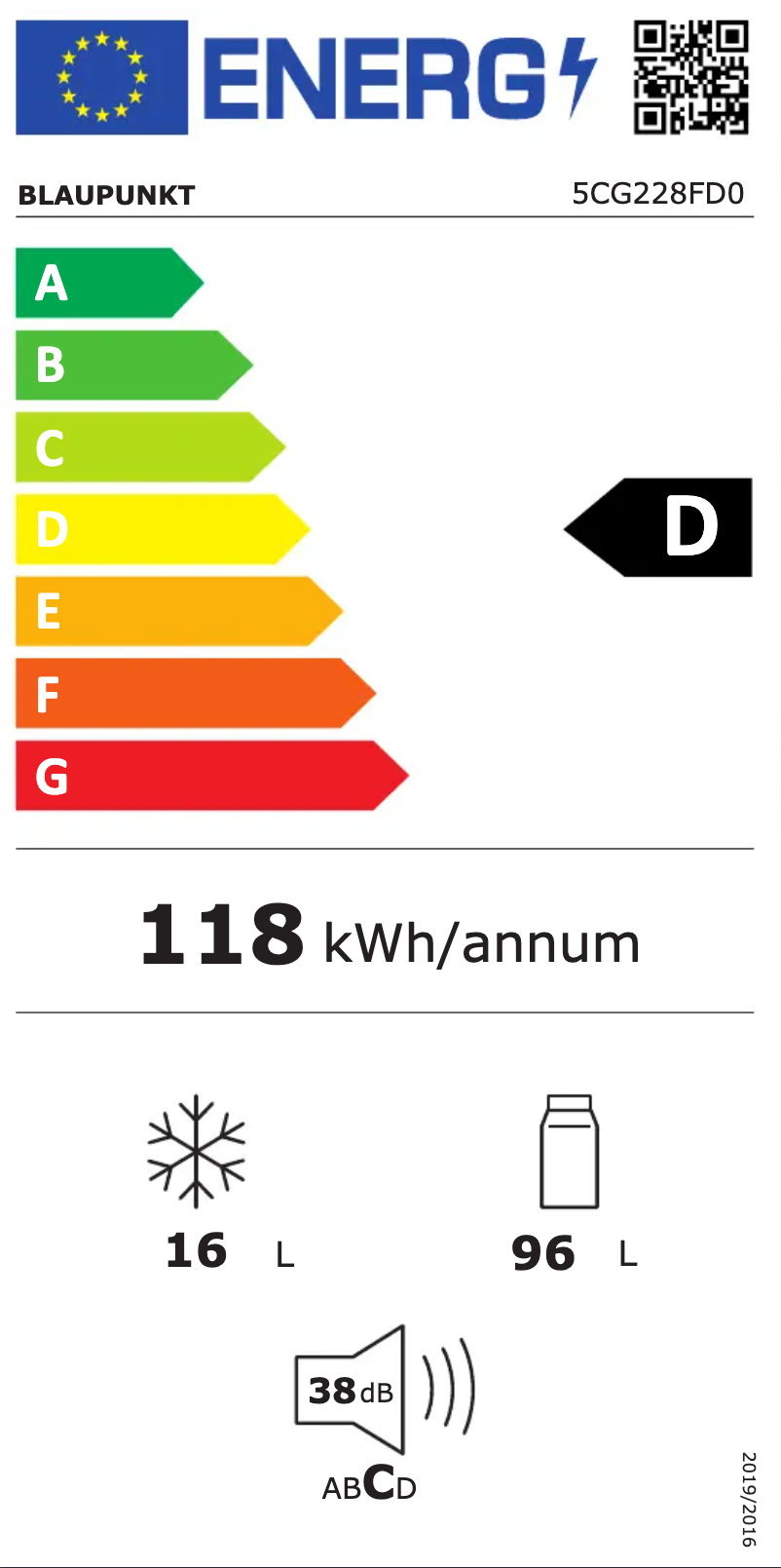 Página 1 del manual Etiqueta energética Blaupunkt 5CG228FD0