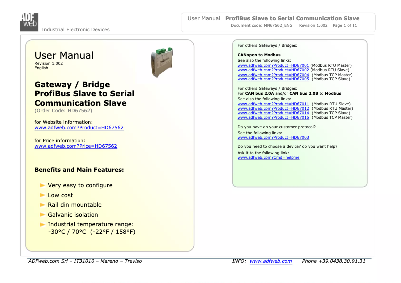 Page 1 de la notice Manuel utilisateur Wachendorff HD67562