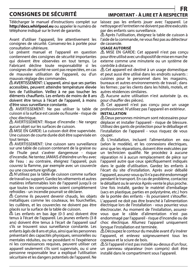 Page n°1 - Manuel utilisateur Whirlpool WL B5860 AL