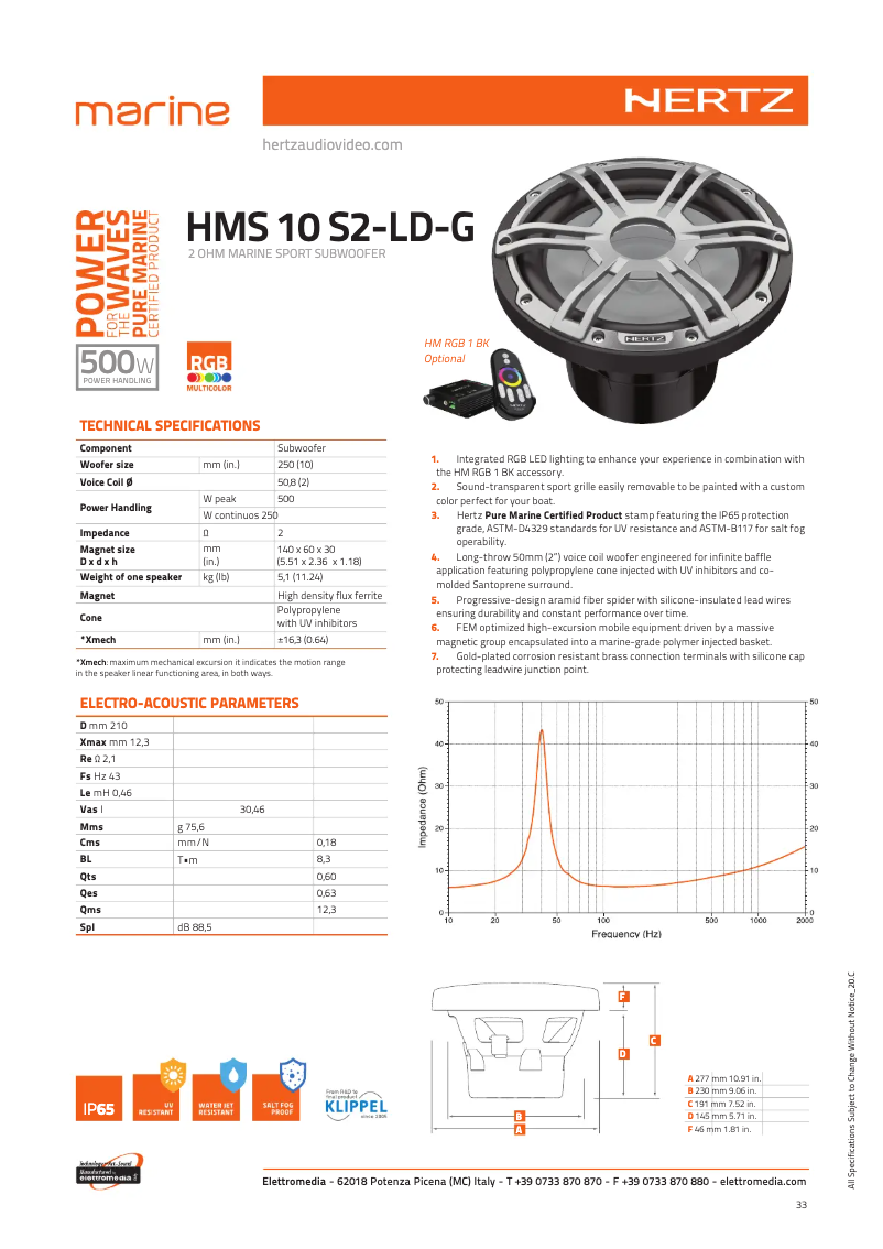 Page 1 de la notice Fiche technique Hertz HMS 10 S2-LD-G