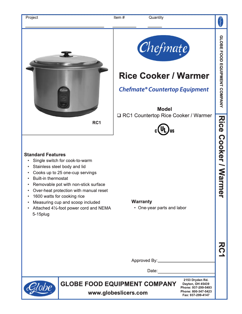 Page 1 de la notice Manuel d'utilisation et d'entretien Globe RC1