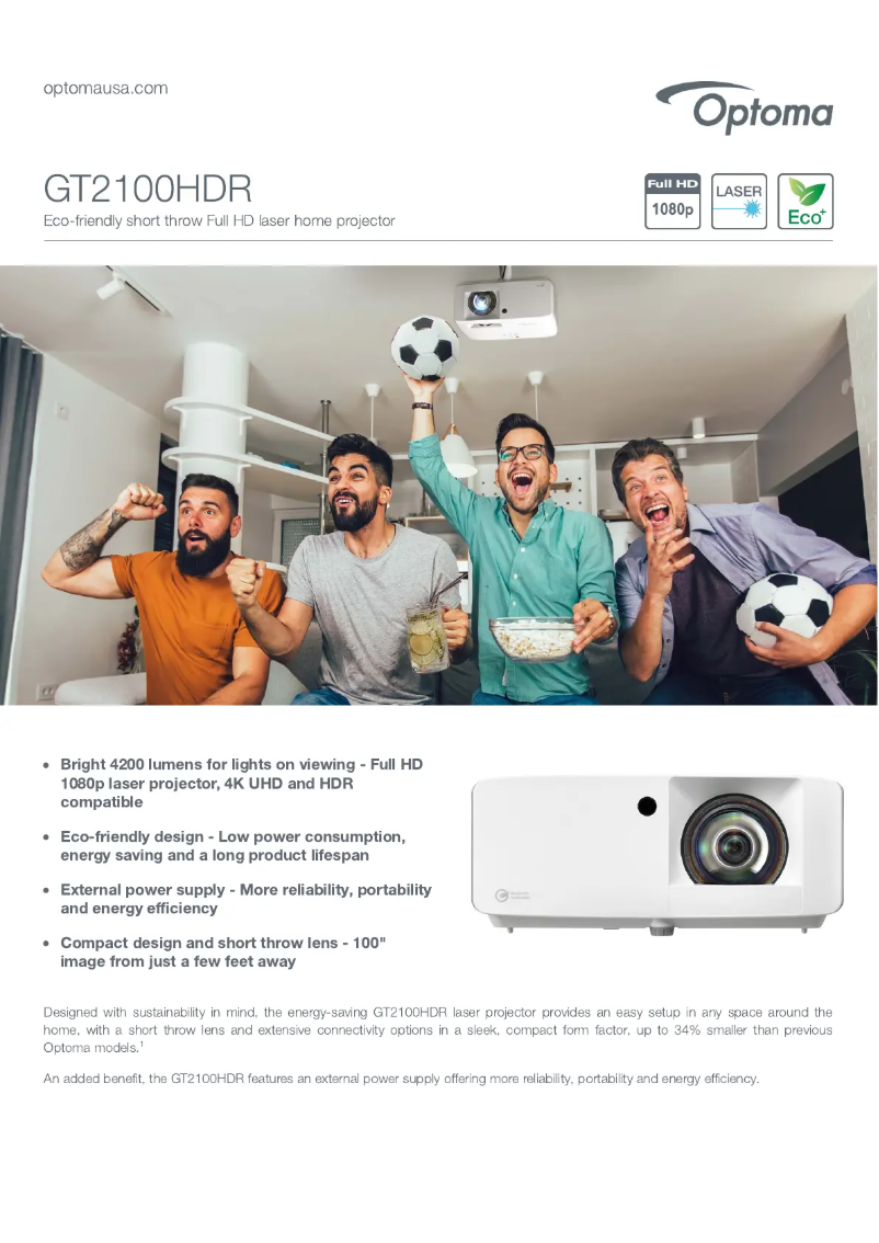Page n°1 - Fiche technique Optoma GT2100HDR