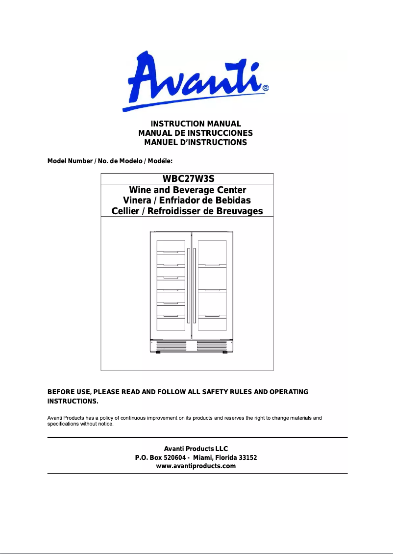 Page n°1 - Manuel utilisateur Avanti WBC27W3S