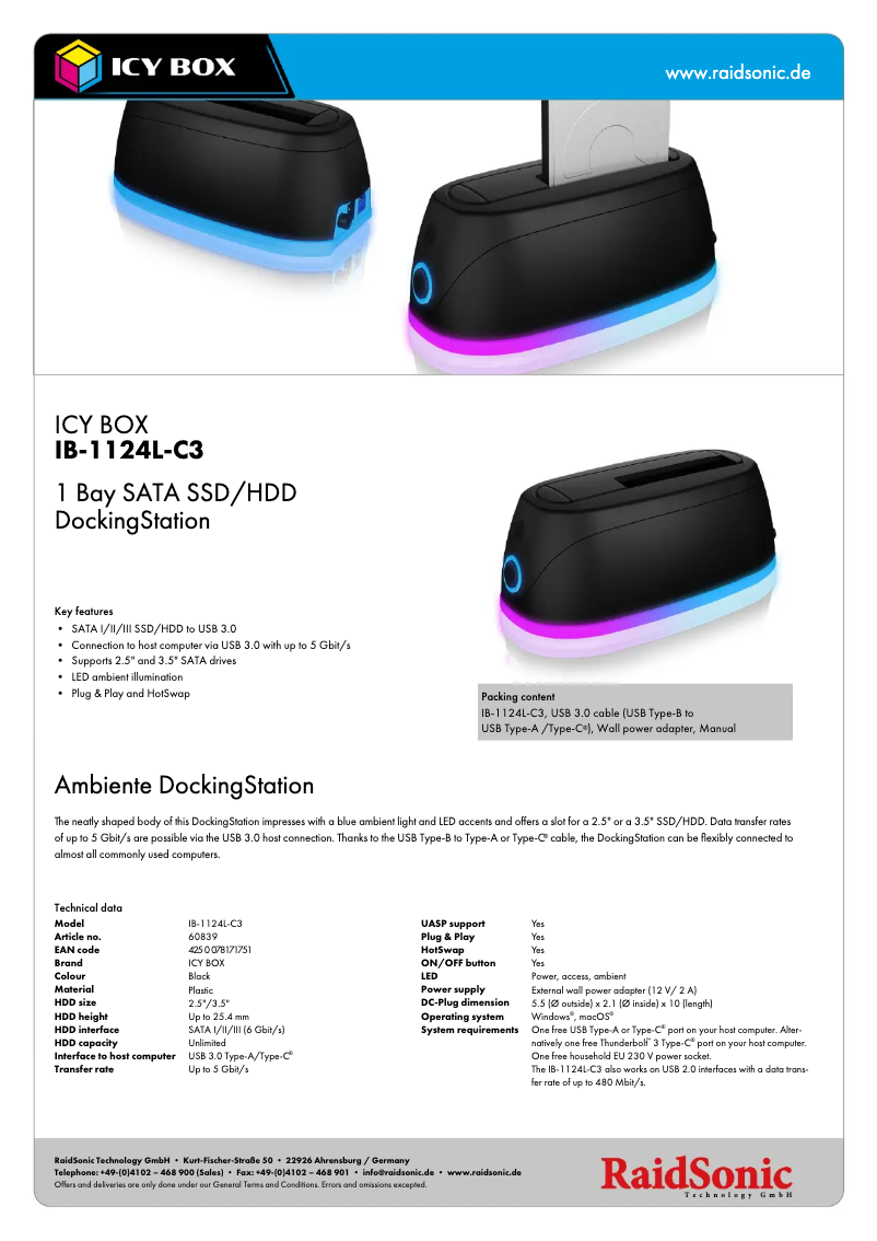 Page 1 de la notice Fiche technique Icy Box IB-1124L-C3
