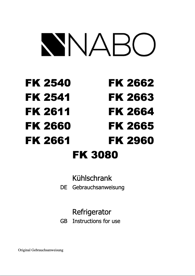 Page 1 de la notice Manuel utilisateur Nabo FK 2663