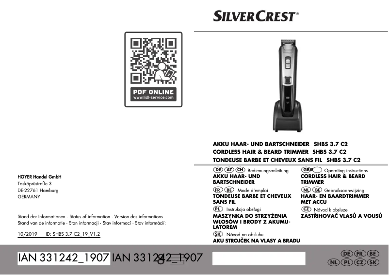 Image de la première page du manuel de l'appareil SHBS 3.7 C2