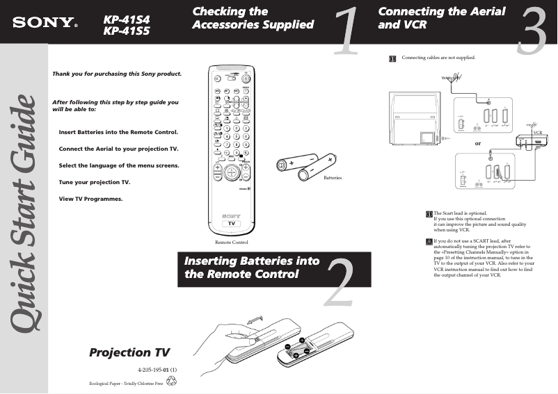 Page n°1 - Guide d'installation Sony KP-41S4