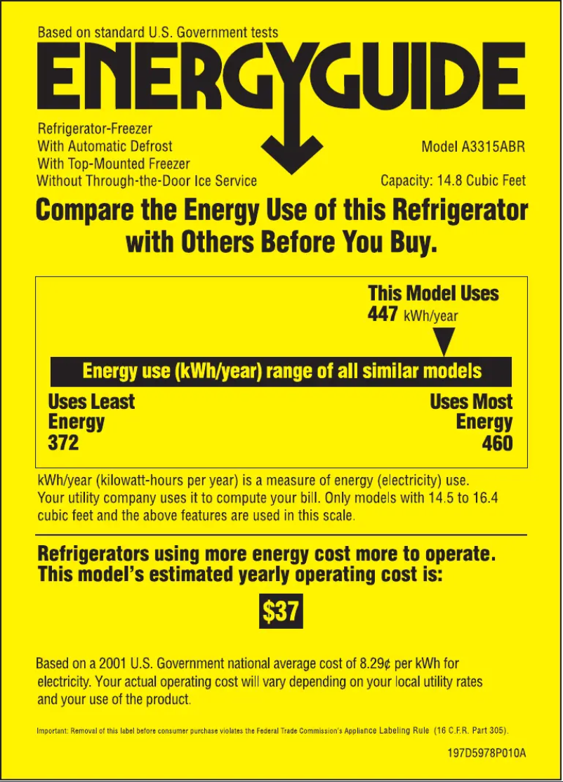 Page n°1 - Label énergétique Americana A3315ABRWW