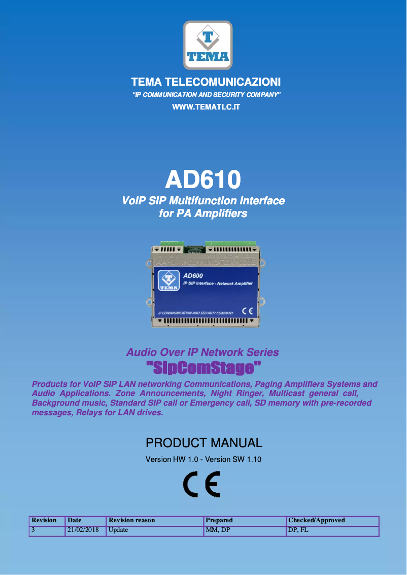 Page n°1 - Manuel utilisateur Tema AD610