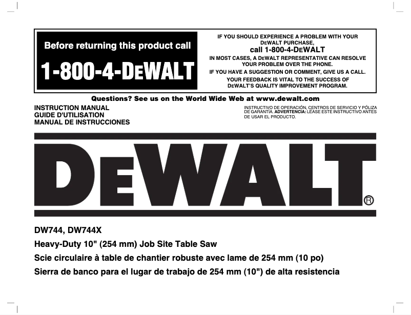 Page n°1 - Manuel utilisateur DeWalt DW744XCDN