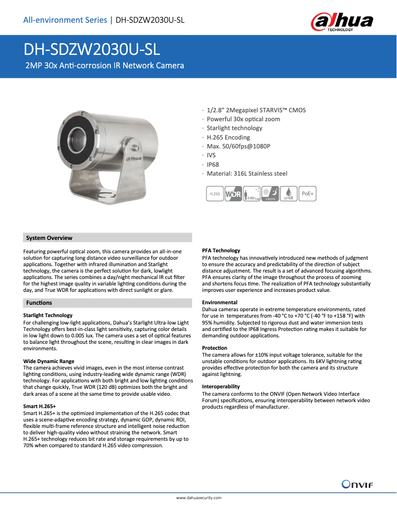 Page n°1 - Fiche technique Dahua Technology SDZW2030U-SL