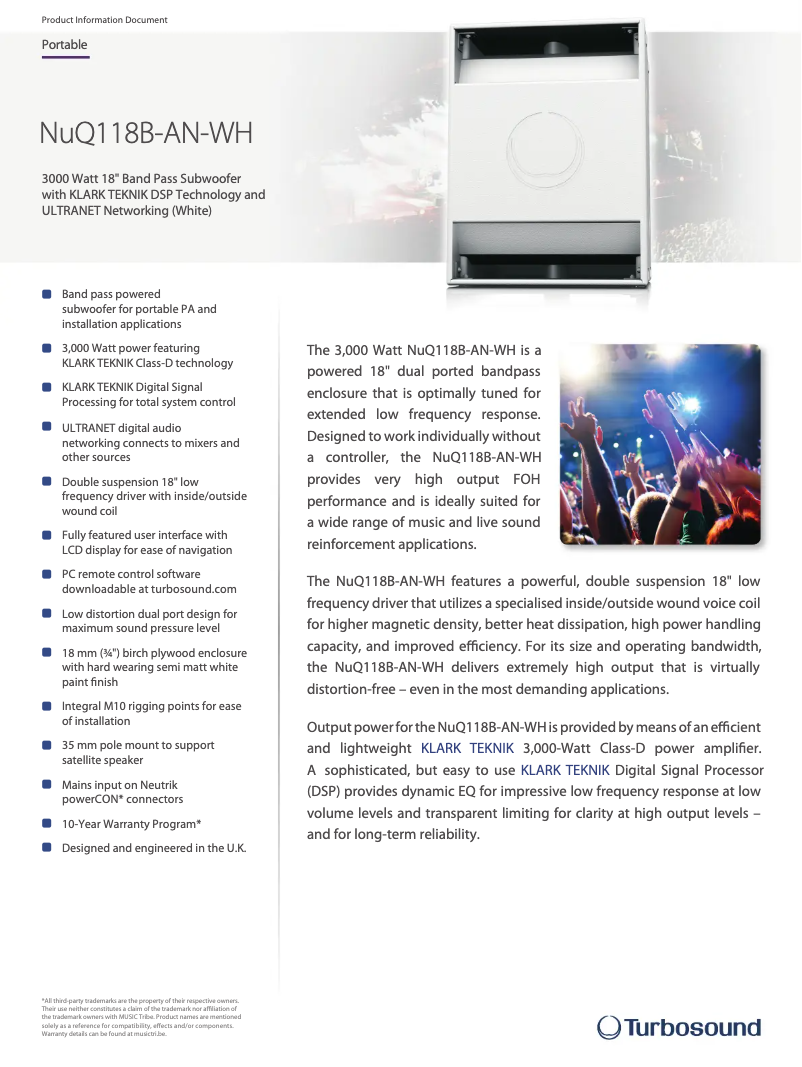 Página 1 del manual Ficha técnica Turbosound NuQ118B-AN