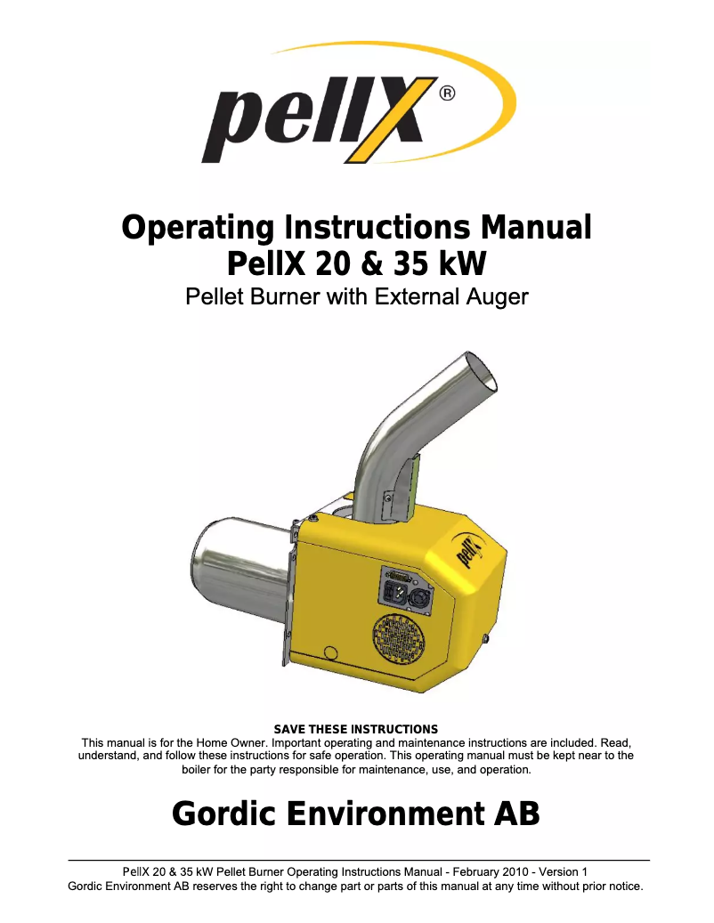 Page n°1 - Manuel utilisateur PellX 35 kW