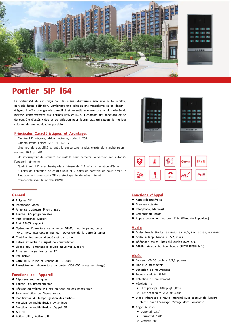 Page 1 de la notice Fiche technique Fanvil i64