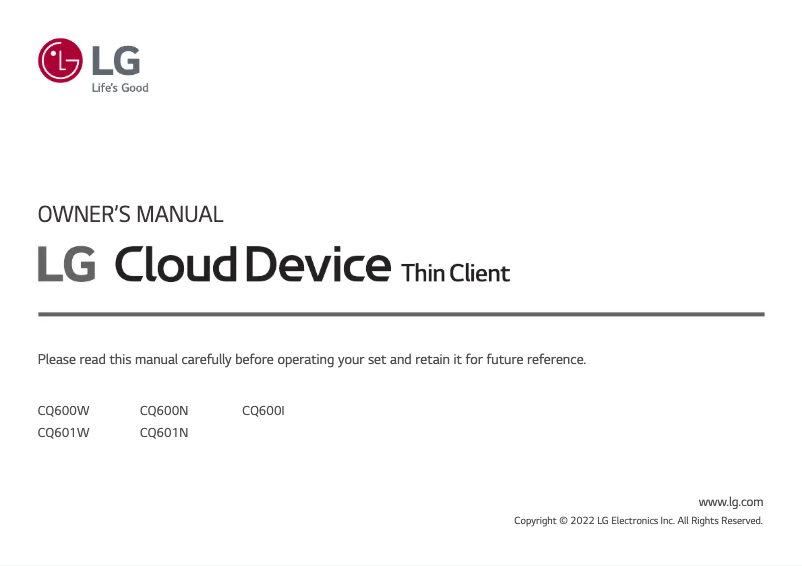 Page n°1 - Manuel utilisateur LG CQ600W