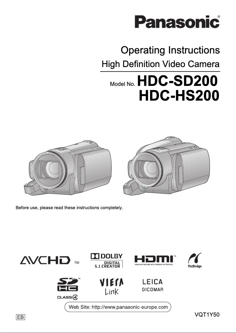 Page n°1 - Manuel utilisateur Panasonic HDC-SD200