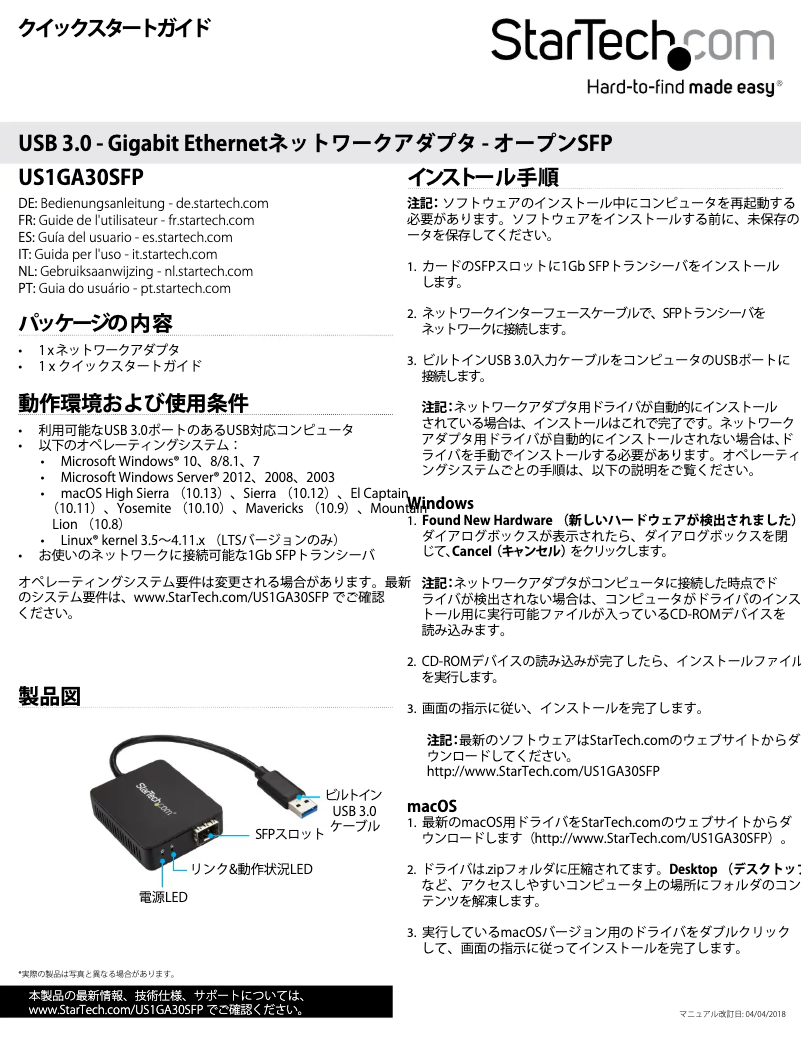 Image de la première page du manuel de l'appareil US1GA30SFP