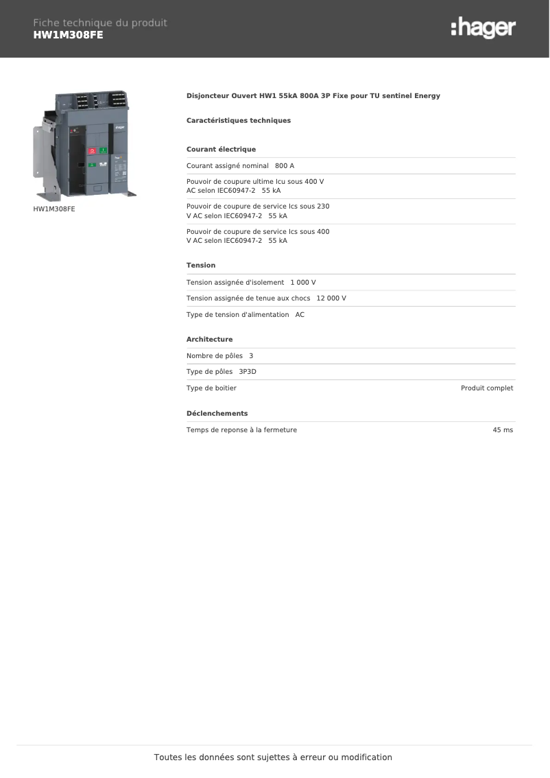 Image de la première page du manuel de l'appareil HW1M308FE