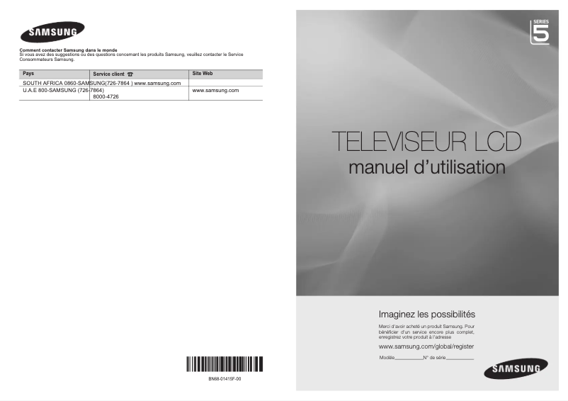 Page 1 de la notice Manuel utilisateur Samsung LA46A550P1R