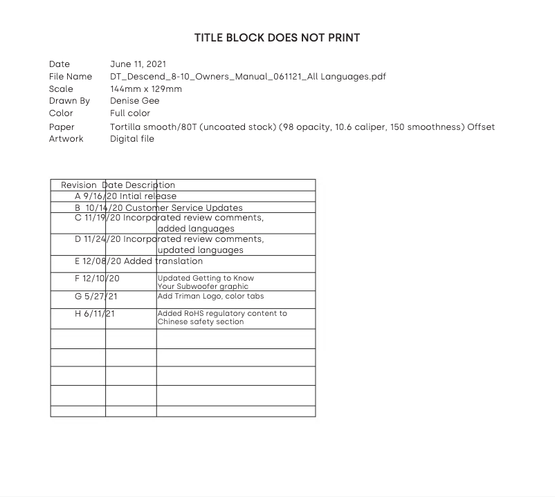 Page 1 de la notice Manuel utilisateur Definitive Technology Descend DN8