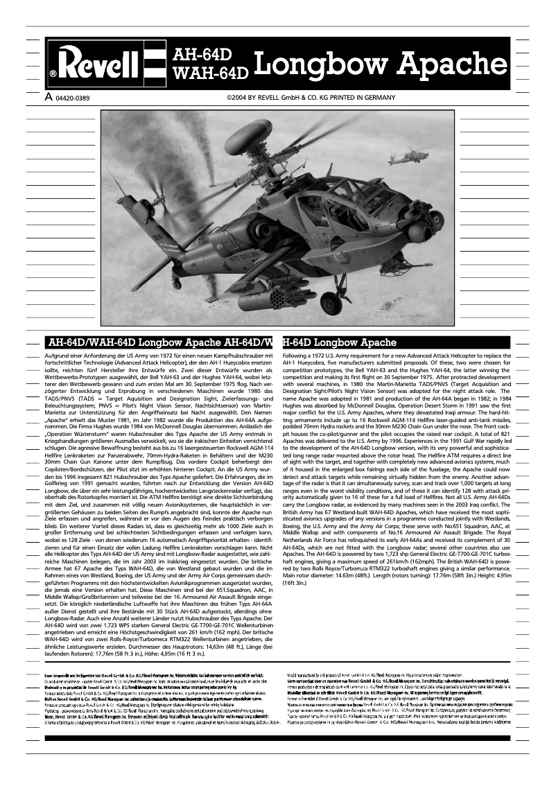 Page 1 of the manual User Manual Revell AH-64D Longbow Apache/WAH-64D