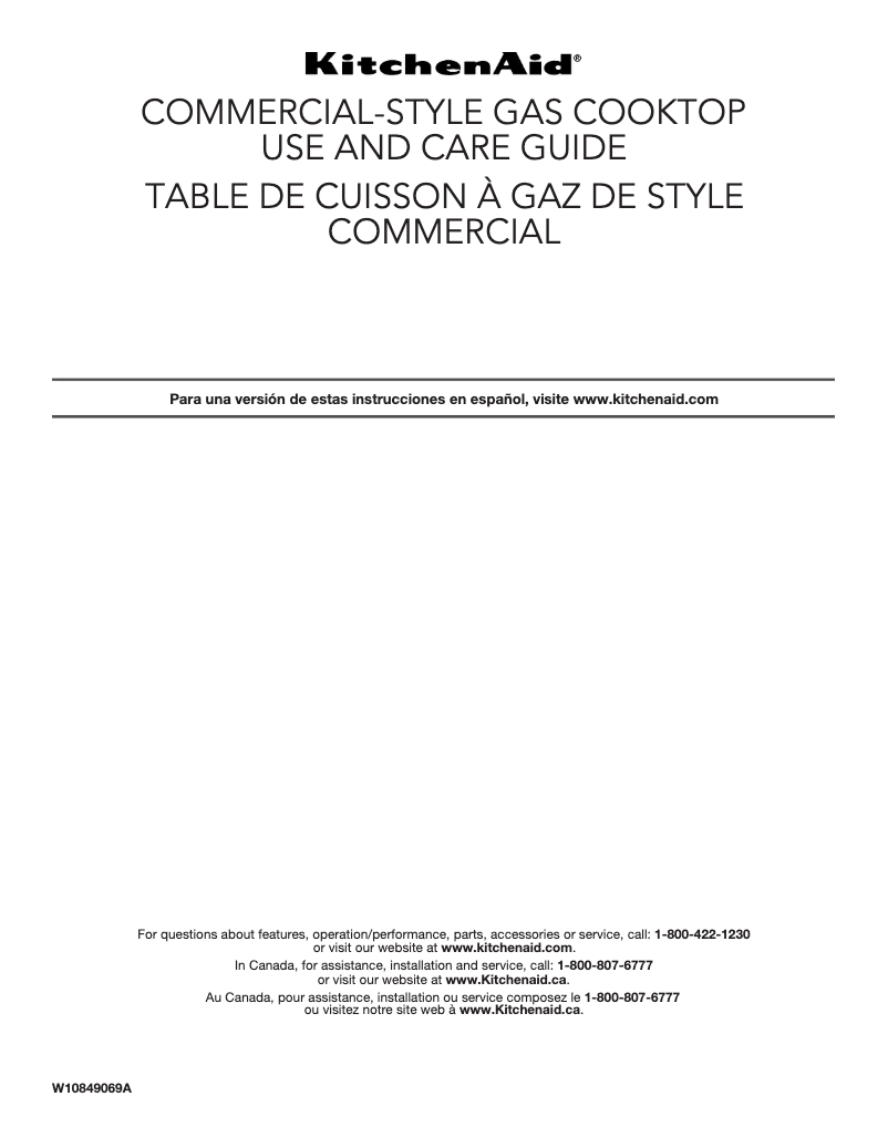 Page 1 de la notice Manuel d'utilisation et d'entretien KitchenAid KGCU407VSS