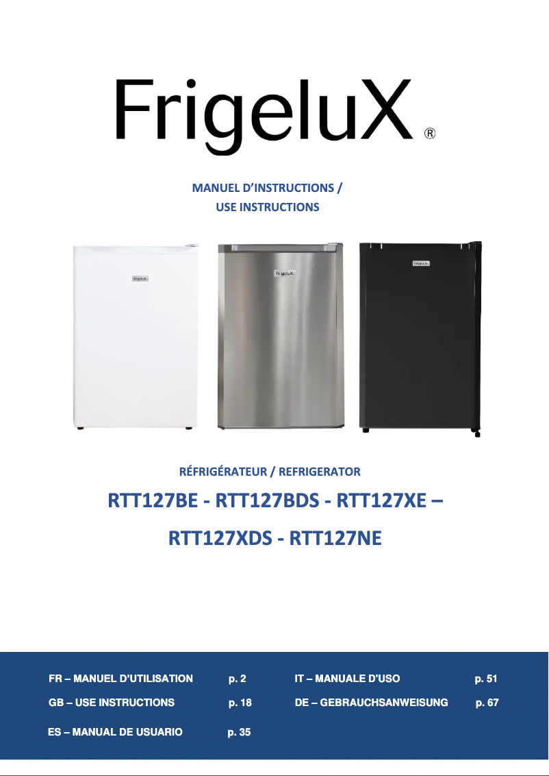 Page 1 de la notice Manuel utilisateur FrigeluX RTT127XE