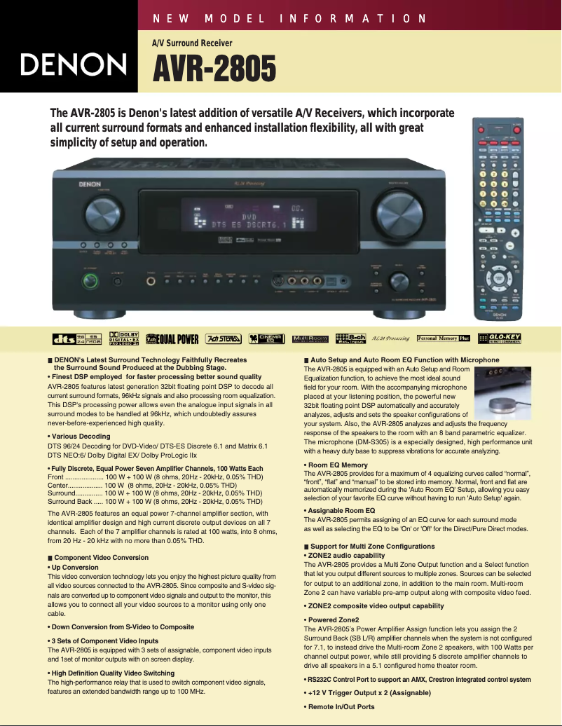 Page n°1 - Fiche technique Denon AVR-2805