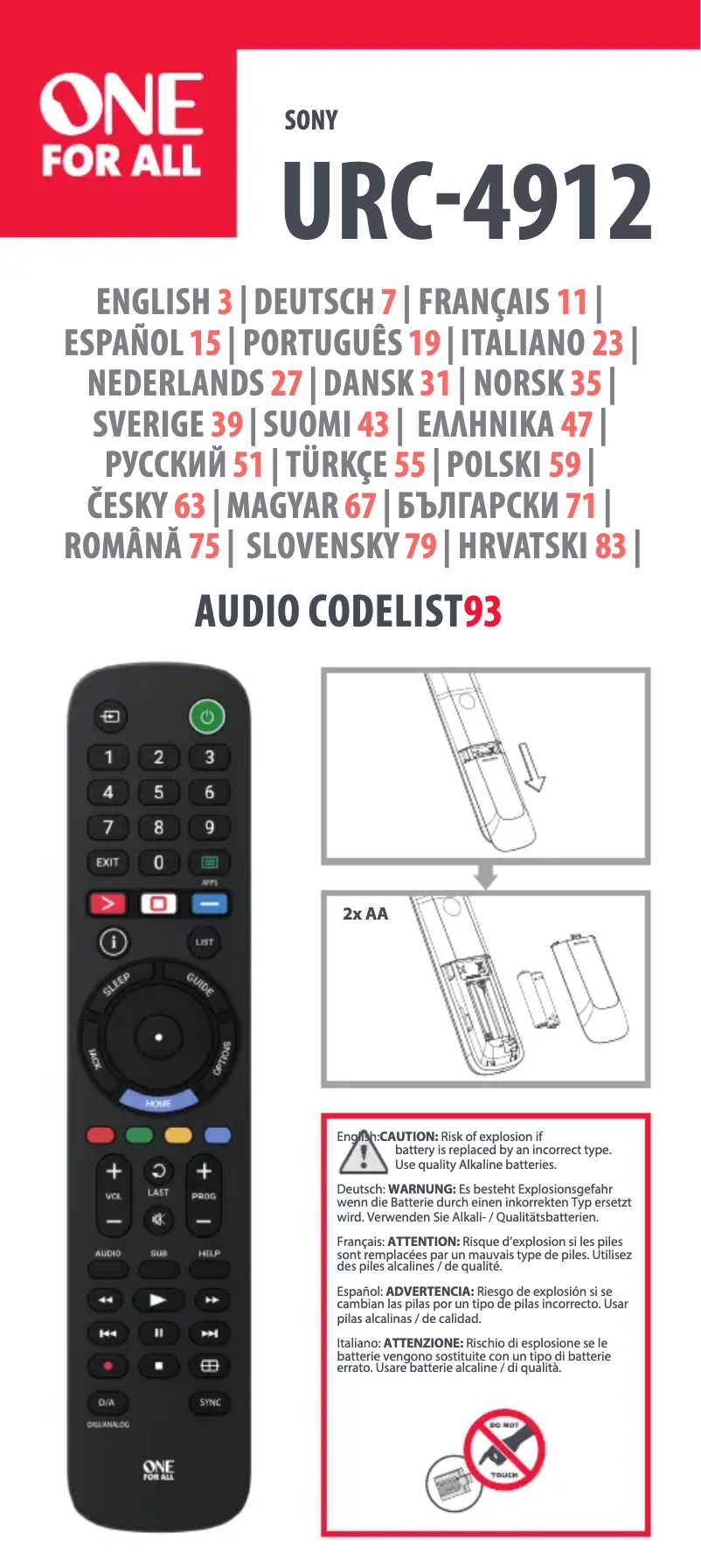 Page n°1 - Manuel utilisateur One for all KE4912