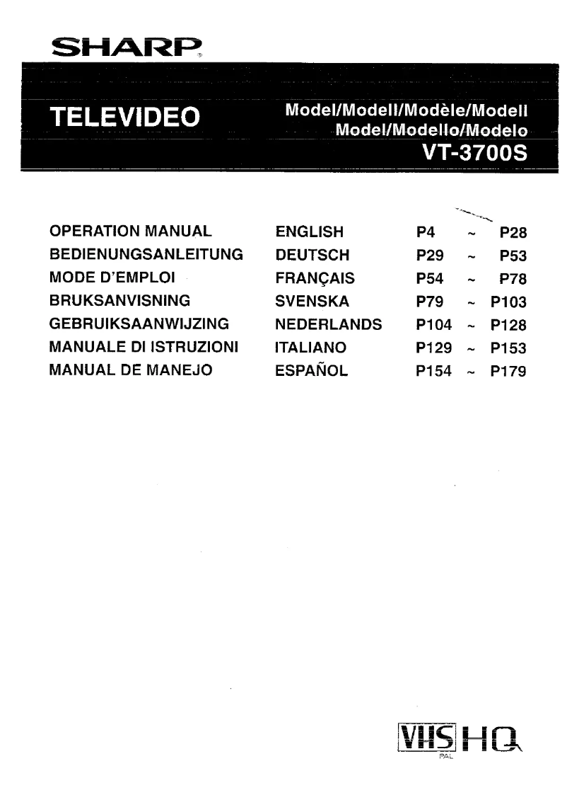 Page 1 de la notice Manuel utilisateur Sharp VT-3700S
