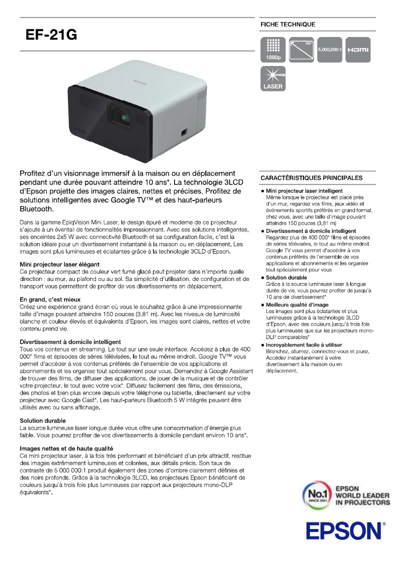 Page n°1 - Manuel utilisateur Epson EF21G