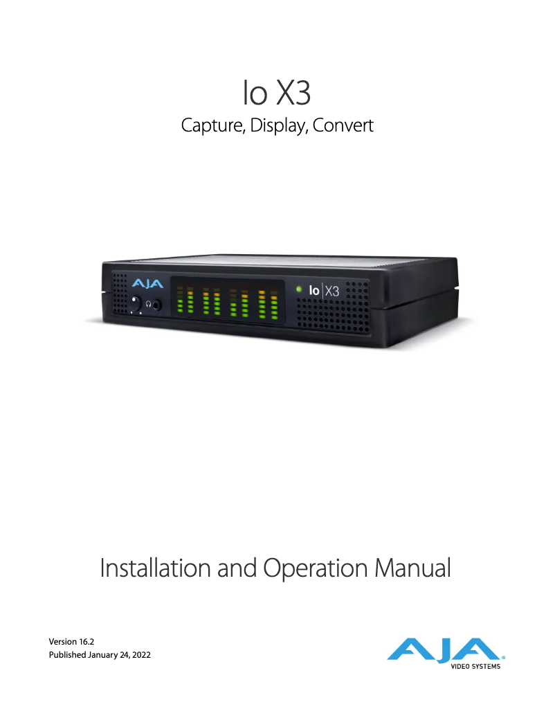 Page 1 de la notice Manuel utilisateur AJA Io X3
