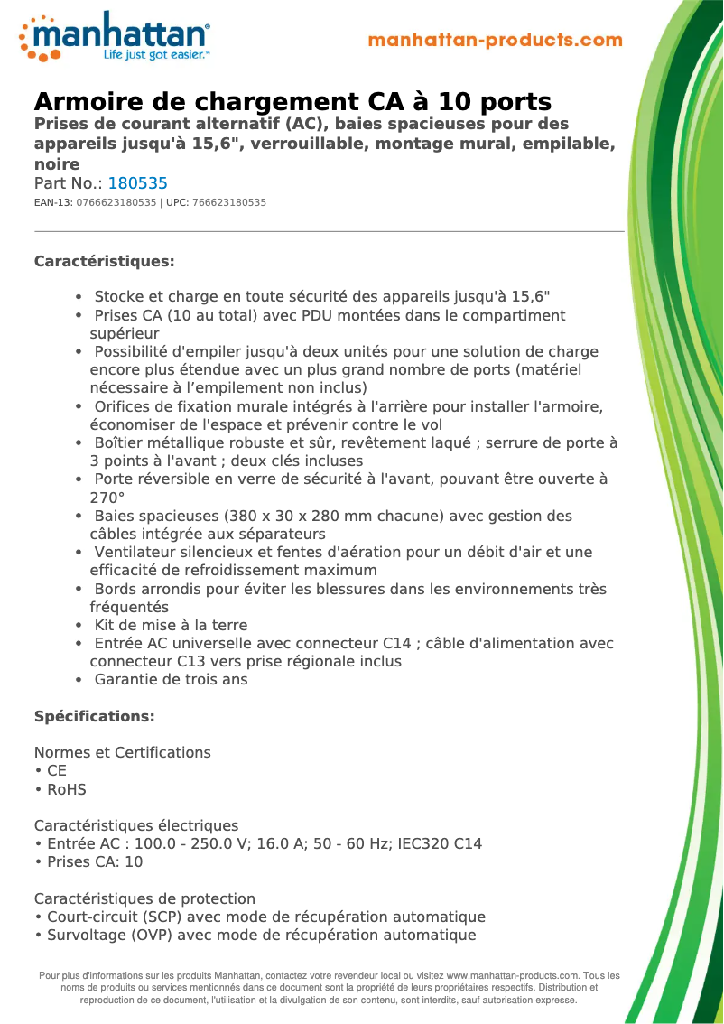 Page 1 de la notice Fiche technique Manhattan 180535