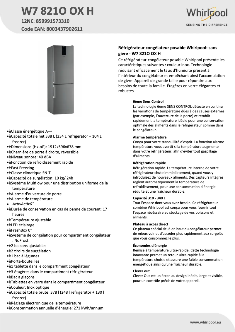 Image de la première page du manuel de l'appareil W7 821O OX H