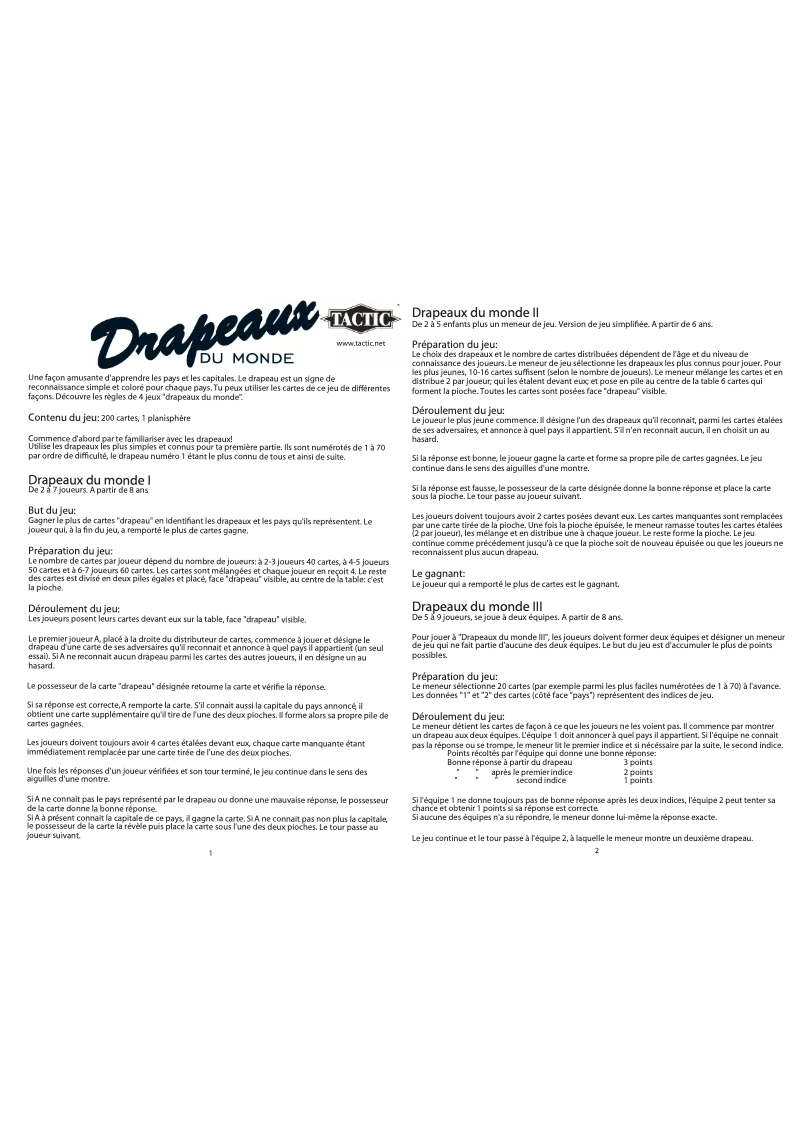 Page 1 de la notice Manuel utilisateur Tactic Drapeaux du Monde