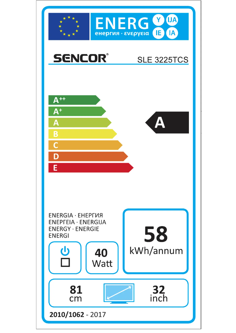 Page 1 de la notice Label énergétique Sencor SLE 3225TCS