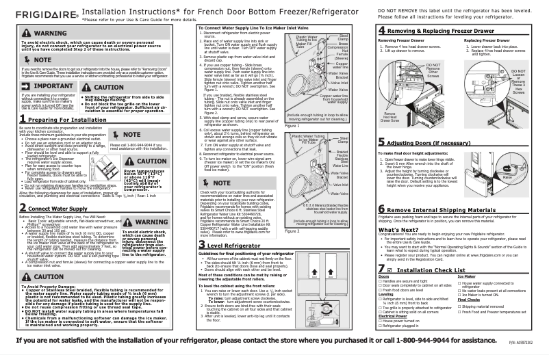 Page n°1 - Guide d'installation Frigidaire FGHB2868T
