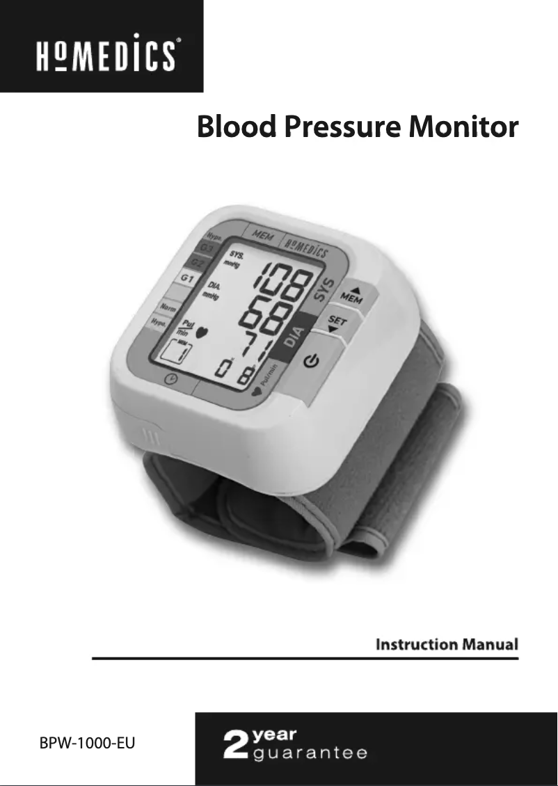 Page 1 de la notice Manuel utilisateur Homedics BPW-1000-EU