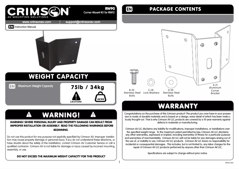 Page n°1 - Manuel utilisateur Crimson RW90