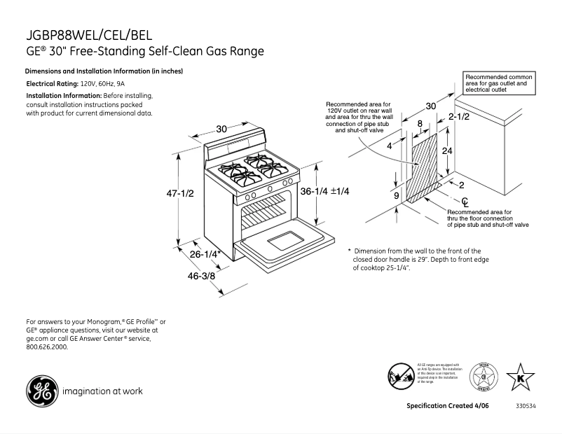 Page n°1 - Fiche technique GE JGBP88CELCC