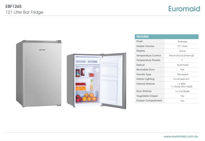Page 1 de la notice Fiche technique Euromaid EBF126W